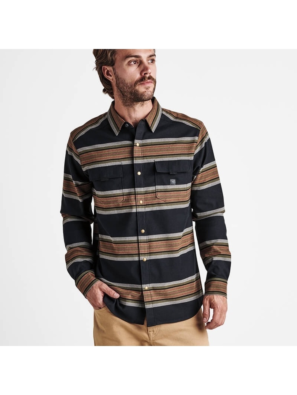 Roark Diablo Alpinist Black Striped Wool Blend Flannel Shirt Men’s XL - Picture 3 of 9